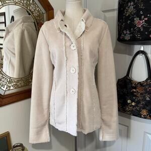 Telluride Clothing Co. Cream Faux Suede Sherpa Lined Button Down Collared Coat M